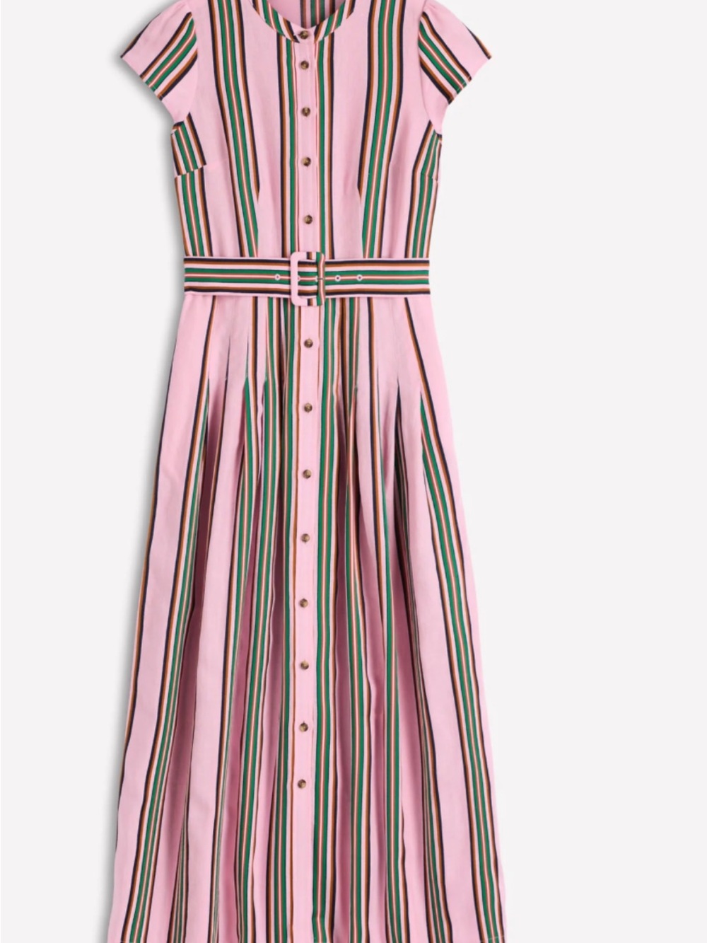 Boden Pink Striped Button-Front Maxi Dress with Belt
